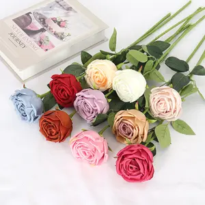 AF10301 Flor Artificial Roja y Blanca de Alta Calidad, Flores Rosas de Seda de Tacto Real a granel Decorativas PARA EL Hogar de Boda