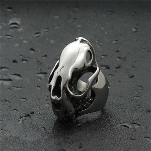 Men's Titanium Steel Skull Ring Silver Animal <b>Head</b> Retro Punk <b>Style</b> Jewelry 260108 - Product Image 2