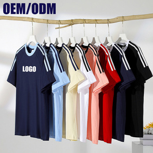 เสื้อยืดพิมพ์ลายทางผ้าฝ้าย 100% แบบ OEM/ODM เสื้อยืดคอกลมเรียบง่ายขายส่ง เสื้อยืดผู้ชายแบบลำลองสั่งทำพร้อมโลโก้ - Product Image 1
