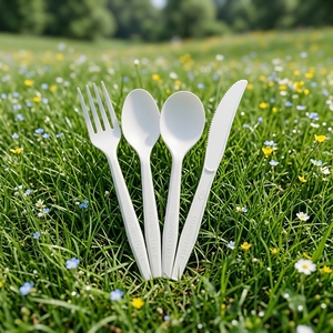 Set Ecologico Monouso in CPLA con Forchetta e Coltello Confezionati Singolarmente per Campeggio in Prati Verdi - Product Image 1