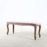 Banc en bois antique, luxe, velours rose, design traditionnel, banc de chevet en bois pour la maison, pour la salle à manger en plein air, le patio ou l'hôtel