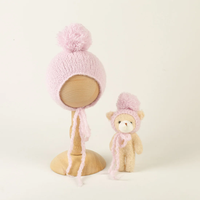 Angola bébé garçon photographie accessoires Animal chapeau jouet ensemble tricoté nouveau-né ours en peluche Bonnet tenue posant poupée Studio accessoire