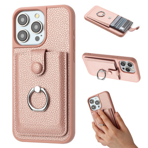 Funda de teléfono de cuero con ranura para tarjeta para iPhone 16 15 14 13 12, funda de teléfono Pu con anillo a precio de fábrica para iPhone 16 Pro - Product Image 6