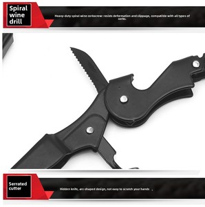 Vente en gros d'usine <span class=keywords><strong>Tire</strong></span>-<span class=keywords><strong>bouchon</strong></span> décapsuleur multifonction en acier inoxydable noir mat à double charnière, modèle Sea Horse Knife - Product Image 6