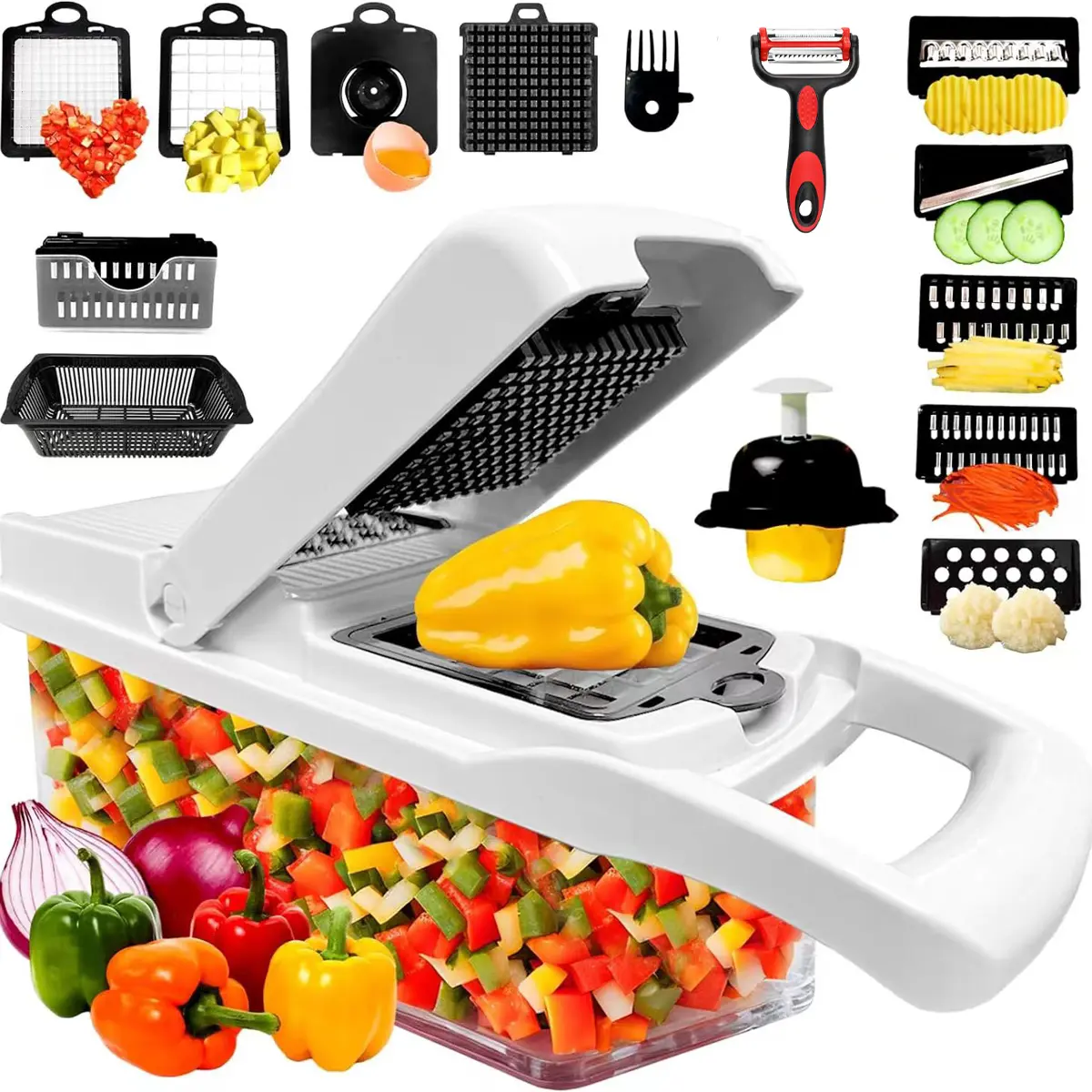 2024 Hot New Kitchen Tools ABS Plastic Mandoline 16 In 1 Multi-functional Food Slicer Vegetable Cutter Chopper High quality