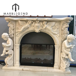 เตาผิงคลาสสิกยุโรปล้อมรอบมือแกะสลัก Cherubs ขาว Carrara หิ้งเตาผิงหินอ่อนสำหรับวิลล่า - Product Image 3