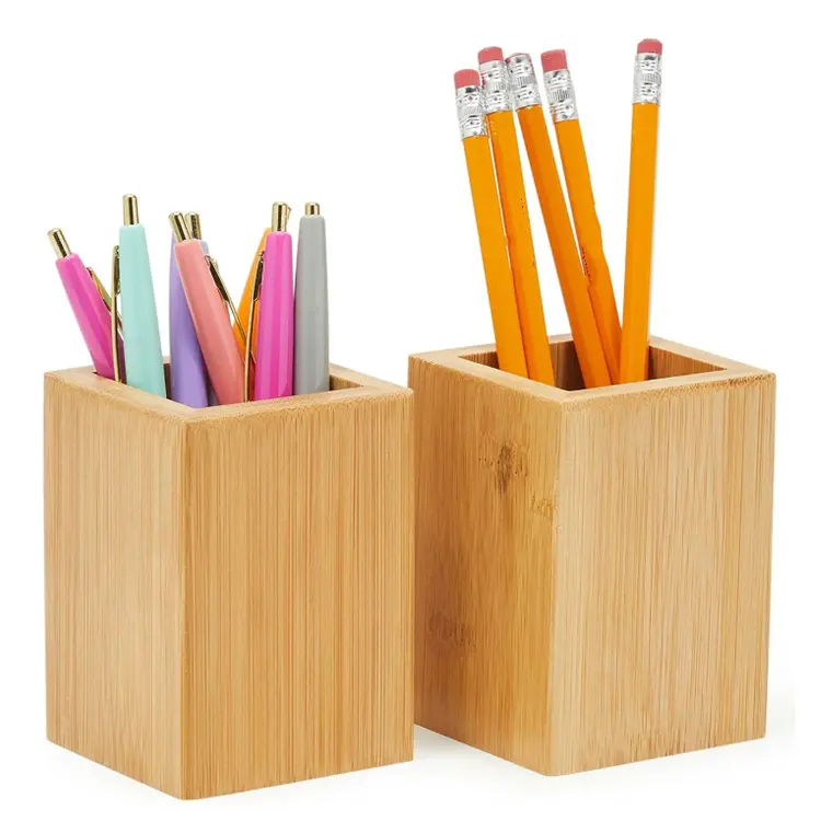 Office Desktop Organizer Bamboo Wooden Pencil and Pen Holders Boxes