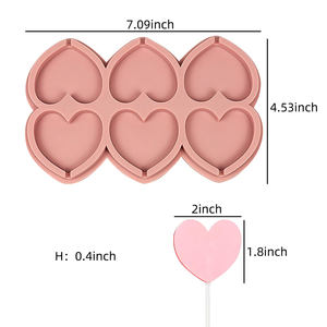 6 تجويف شكل قلب مصاصة سيليكون قالب حلوى سيليكون الصف الغذائي قالب مصاصة والشوكولاتة صنع أداة الخبز ديي - Product Image 2