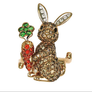 แหวนรูปกระต่ายประดับเพชรคิวบิกเซอร์โคเนียหลากสีรุ้ง ชุบทอง 18k สำหรับสุภาพสตรี - Product Image 1