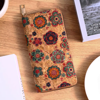 Dompet Wanita Boho Lipat Tiga Kapasitas Besar 4 Inci, Tali Pergelangan Tangan Kancing Gabus Lucu, Poliester Panjang Anti Maling RFID