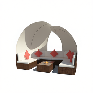 Set da Giardino in Rattan Marrone, Crema, Bianco e Rosso, 9 Posti, Arredamento da Esterno Contemporaneo Resistente alle Intemperie - Product Image 1