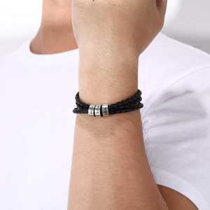 Personalizzata In Acciaio Inox Uomini Braid Braccialetto Nero con Piccolo Personalizzata Perline <span class=keywords><strong>Accessori</strong></span>, Braccialetto di Cuoio - Product Image 2