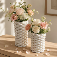 Vase en céramique cylindrique à motif tressé 3D en porcelaine ARM LVG, motif floral, décoration nordique blanche pour la maison