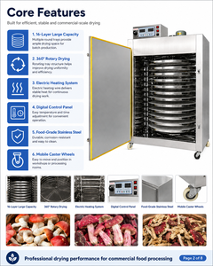 Déshydrateur alimentaire industriel commercial à 16 plateaux, sécheur rotatif pour fruits, légumes, herbes, viande, champignons - Product Image 2