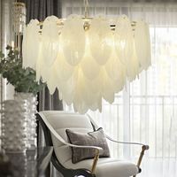 Lampe suspendue romantique en verre blanc en forme de feuille, avec télécommande, petite taille, au caractère unique