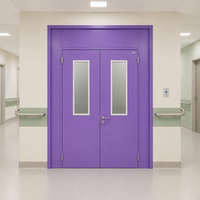 Porte double en acier galvanisé non fini avec serrure à clé et fenêtre d'observation givrée pour hôpital et salon, garantie 3 ans