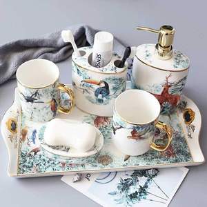 Juego de Vasos para Enjuague Bucal de Cerámica, Estilo Nórdico, Creativo y de Lujo, para Parejas, con Bandeja, para Baño - Product Image 1