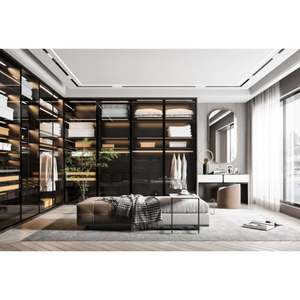 Armoire en bois simple sur mesure, meubles de chambre à coucher, porte en verre de luxe, organisateur de rangement, armoires de chambre à coucher, placards - Product Image 1