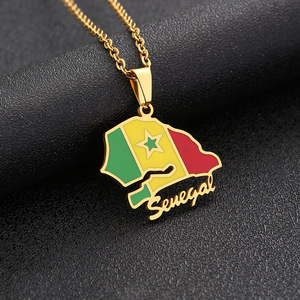 Acero inoxidable <span class=keywords><strong>Senegal</strong></span> mapa bandera colgante collares hombres mujeres Color plata/Color oro joyería mapa <span class=keywords><strong>senegal</strong></span>és patriótico regalo - Product Image 4