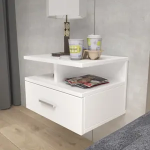 Meja Penyimpanan Samping Tempat Tidur Modern Yang Dipasang Di Dinding Putih untuk Furnitur Ruang Tamu