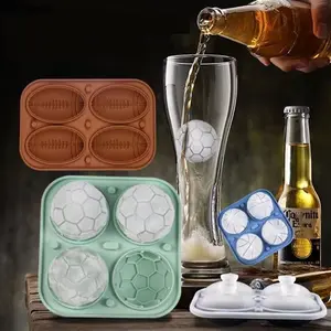 Wholesale Custom Soccer Basketball Rugby Ball Round Food Grand Kitchen Bar Silicone Ice Grid Mold Cube Tray With Container