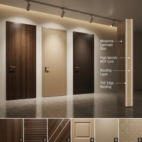 Porte intérieure minimaliste en bois massif pour chambre à coucher, avec isolation acoustique et surface finie, pour utilisation multi-pièces dans une villa