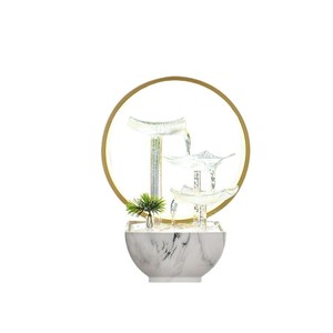 Living Room Water Fountain Ornament Round Glass Lotus <b>Leaf</b> With Backlight Office Desk Decoration - Product Image 5