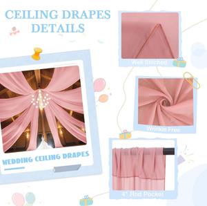 Kit de suspension de draperies de plafond pour mariages, draperies d'arche rose poudré, tissu de drapage en mousseline pour plafonds, pour décorations de réceptions de mariage - Product Image 3