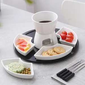 ceramic chocolate hot pot set fruit chips tray snack cheese bar chocolate tray