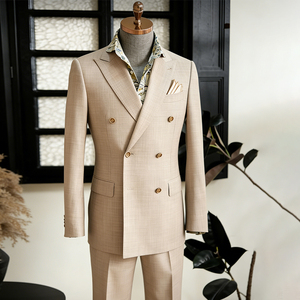 Giacca da Completo in Lana <span class=keywords><strong>Beige</strong></span> Doppiopetto per <span class=keywords><strong>Uomo</strong></span>, OEM ODM, Tessuto di Lana Premium, Vestibilità Slim, <span class=keywords><strong>Blazer</strong></span> Elegante per Matrimoni e Ufficio - Product Image 4