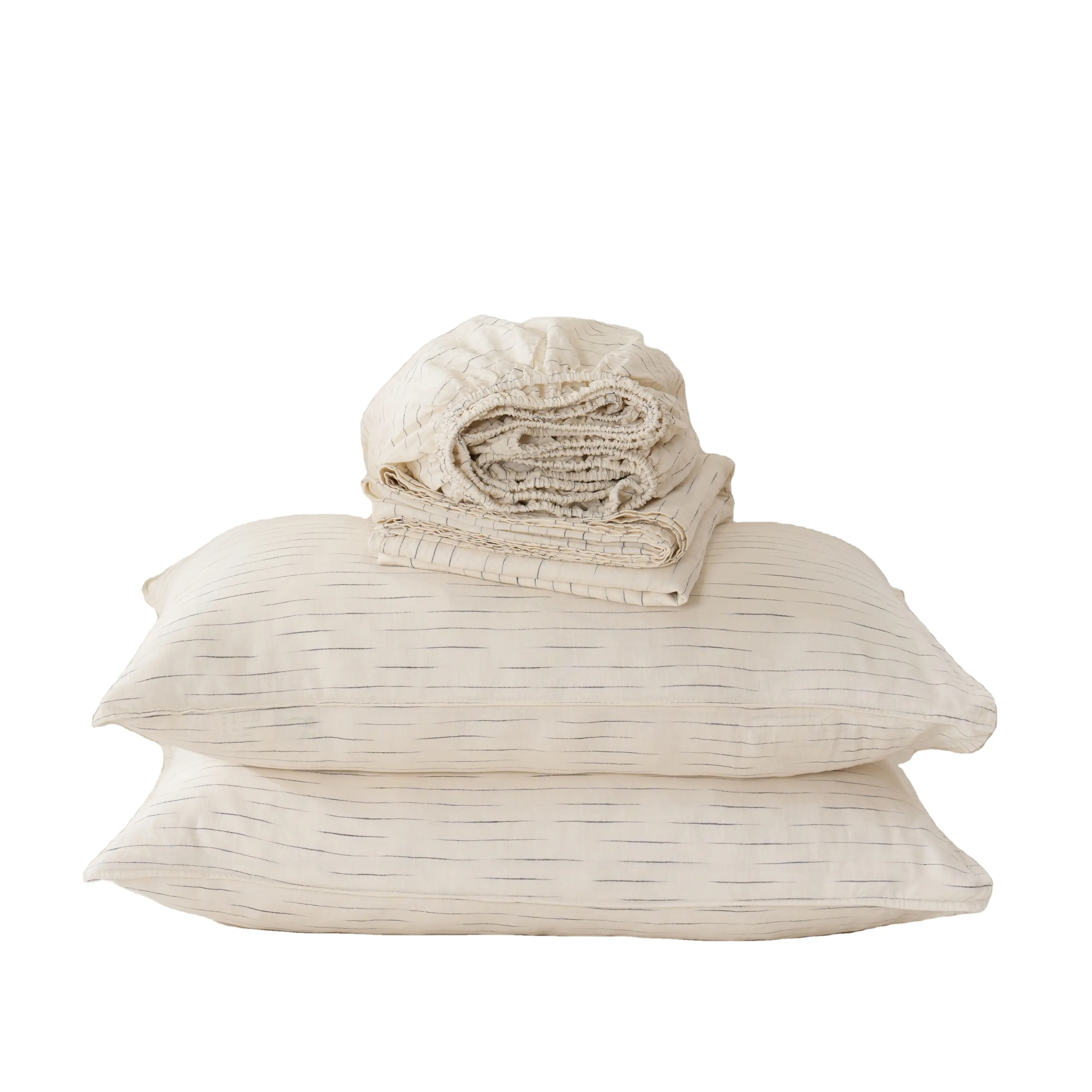 Kerajinan khusus discontinued seprai antik berwarna French Flax bergaris Linen selimut penutup Set