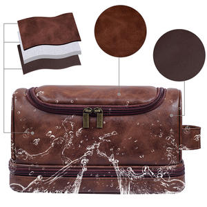 Moda doble capa PU cuero mujeres hombres bolsas de cosméticos portátil viaje impermeable <span class=keywords><strong>neceser</strong></span> bolsas de maquillaje con gancho <span class=keywords><strong>para</strong></span> <span class=keywords><strong>colgar</strong></span> - Product Image 3