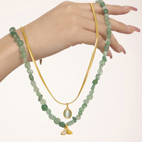 Collar de la Serie Ocean, Chapado en Oro de 18K, Acero Inoxidable, Piedra Natural, Colgante de Doble Capa con Forma de Delfín, Gargantilla con Cuentas de Aguamarina