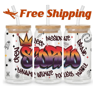 Wholesale Customized 16oz UV Cup Wrap China Factory Trending Graffiti Zodiac Scorpio UV DTF Cup Wraps 3D Rub on Transfers - Product Image 1