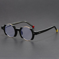 Cadres De Luxe Premium pour Lunettes Hommes Filtre De Lumière Bleue Italien Petit Cercle Bleu Marron Métal Montures De Lunettes Homme