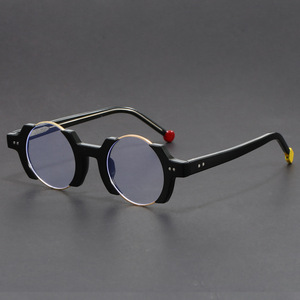 Cadres De Luxe Premium pour Lunettes Hommes Filtre De Lumière Bleue Italien Petit Cercle Bleu Marron Métal <span class=keywords><strong>Montures</strong></span> De Lunettes Homme - Product Image 3