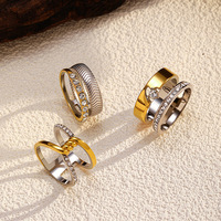Bague en acier inoxydable doré pour femme, style Instagram minimaliste vintage, double couche, motif arête de poisson, incrustations de zircon.
