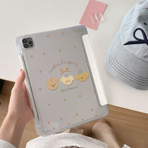 เคสแท็บเล็ตอะคริลิคลายหมีน่ารักสำหรับไอแพดโปร 11 และไอแพด 13,ฝาครอบป้องกันขอบแบบพับได้แบบมินิมอล - Product Image 4
