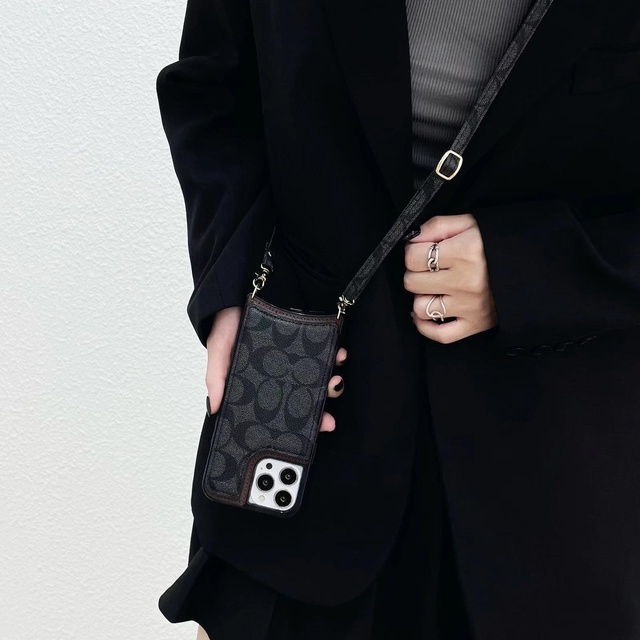Luxury Designer Brand Crossbody Leather Mobile Phone Cases for iPhone 15 Pro Max