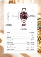 CURREN 9095, reloj de moda de lujo para mujer, relojes clásicos de cuarzo para mujer, reloj de pulsera elegante de acero inoxidable resistente al agua para mujer