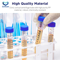 Tubes de centrifugation coniques en plastique PP stériles de 15 ml, haute transparence, avec bouchons à vis, zone d'écriture, non pyrogènes, sans DN/RNase