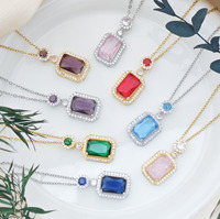 Collier pendentif carré en zircon coloré pour femme, en acier inoxydable plaqué or 18 carats, bijou géométrique étanche, vente en gros