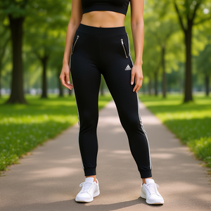 Leggings Adidas Trefoil Zip pour femme, longueur intégrale, taille haute, poches zippées aux chevilles, sportif, noir - Product Image 2