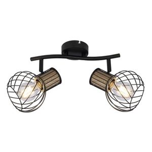Regleta metálica negra y color madera, 2xE27, 40W, ideal para iluminación de espacios y decoración interior. - Product Image 1