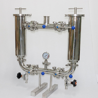 DN50 Tri Clamp Sanitaire En Acier Inoxydable SS304 Tuyau Ligne Duplex Filtre À Jus Avec Manomètre Et Vanne D'échantillonnage