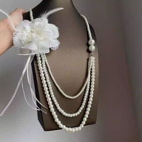 Chaîne de pull vintage 12 couleurs avec perles, fleurs et pampilles multicouches, longue chaîne de pull de luxe, collier de style français, bijoux de luxe