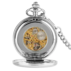 Fabbricazione di uomini regalo meccanico orologio da tasca personalizzare logo del marchio in argento rosa oro nero produzione all'ingrosso