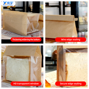 Kantong Kertas Kraft Alas Persegi Grosir, Kantong Plastik Makanan Anti Minyak yang Dapat Digunakan Kembali dengan Jendela Transparan untuk Roti Panggang dan <span class=keywords><strong>Popcorn</strong></span> - Product Image 3