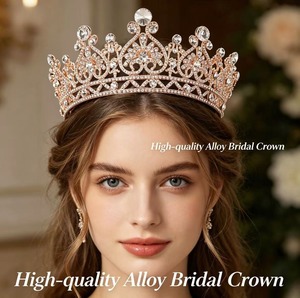 Corona de Oro Rosa de Lujo, Glamurosa para Baile de Graduación, Accesorio para el Cabello Hecho a Mano en Aleación para <span class=keywords><strong>Mujer</strong></span>, Decoración para el Cabello - Product Image 1