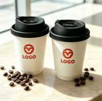 Gobelets à café jetables en papier kraft biodégradable avec couvercles, logo imprimé personnalisé, respectueux de l'environnement